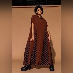Dressed in LALA California Cool Over Sized Maxi Dress In Brown